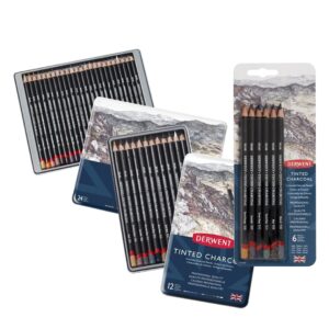 Derwent : Tinted Charcoal Pencil : Metal Tin Set Of 12